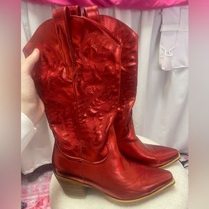Red metallic boots